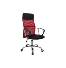 Sillón de Dirección - Malla de Tela Negro-Rojo - 60x60x109-118 cm - Patas Metálicas.