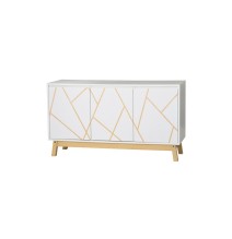 Buffet Blanco-Natural con Patas de Madera - 120x35x67 cm - Mueble Versátil para Sala de Estar.